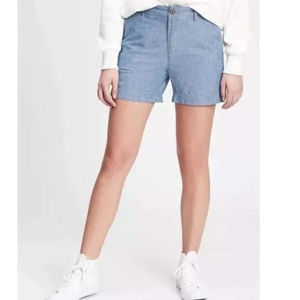 GAP Mid Rise 5" Chambray Shorts Womens 16 Blue Cotton Summer City Coastal NEW